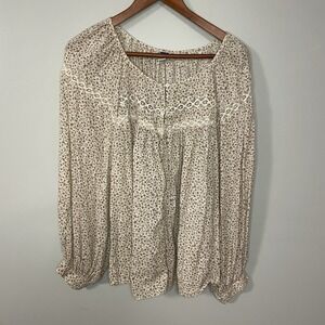 Old Navy Blouse Button Up Peasant Cottagecore Floral Long Sleeve XL